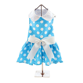 Blue Polka Dot Dog Dress with Matching Leash: DD-66884