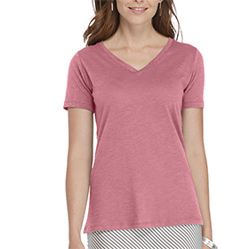 Delta Platinum Ladies Slub Short Sleeve V-Neck Tee: DE-P514S