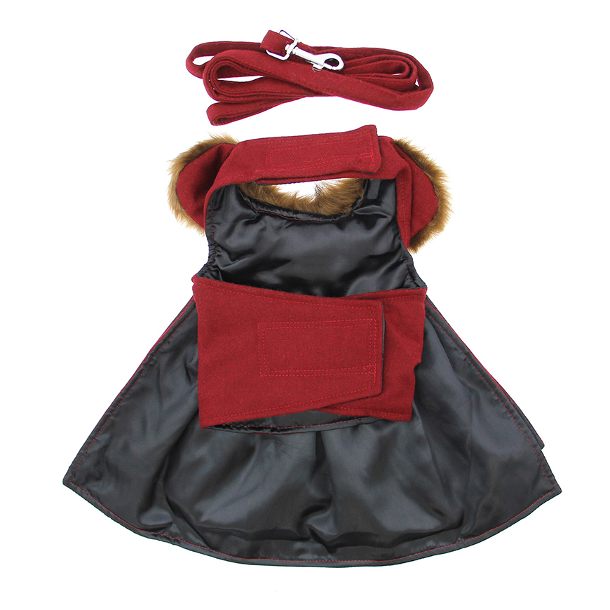 Wool FurTrimmed Dog Harness Coat  Burgundy: DD-60034V3