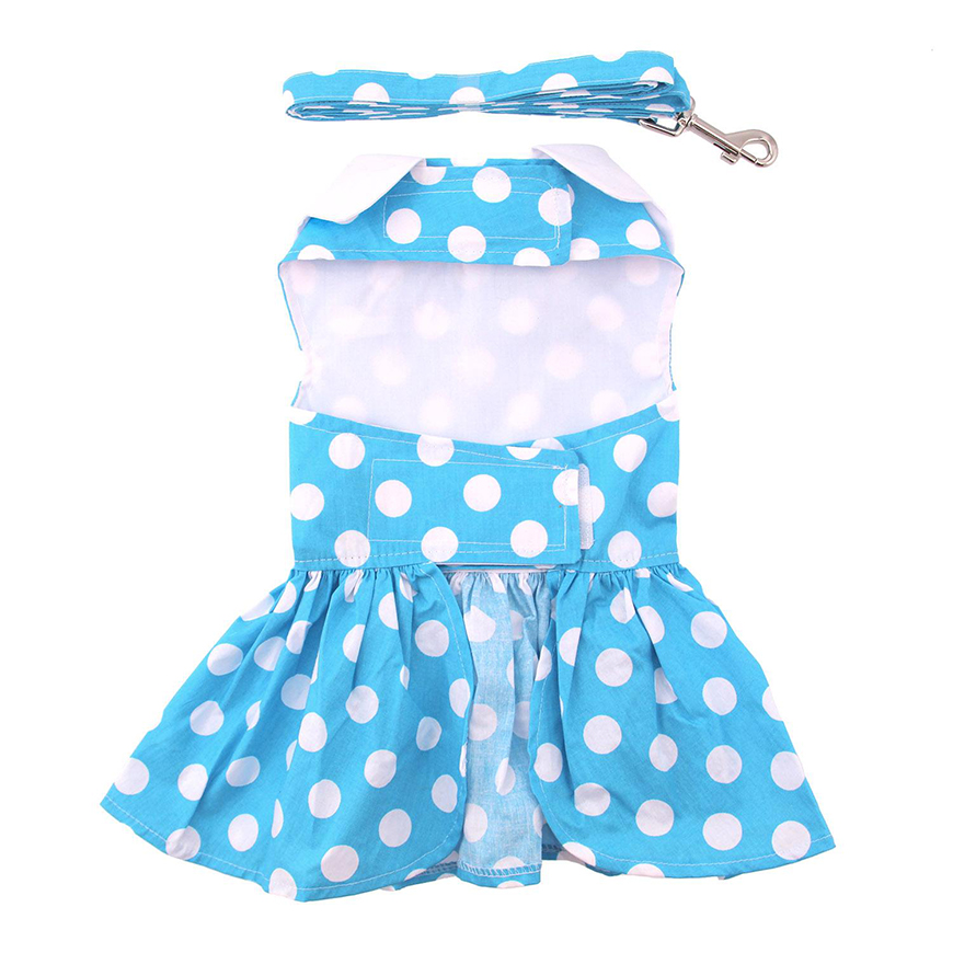 Blue Polka Dot Dog Dress with Matching Leash: DD-66884V3