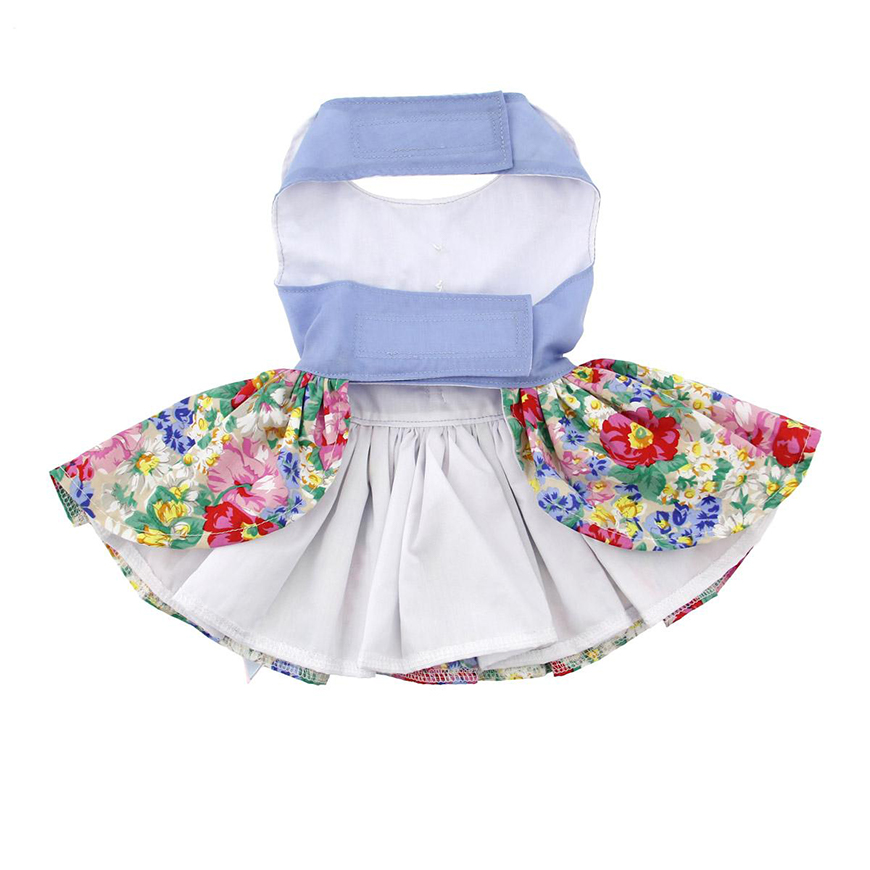 Blue and White Pastel Pearls Floral Dress with Matching Leash: DD-70884V3